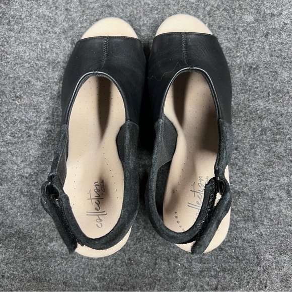 Clarks Women's Lafley Jess Slingback Wedge Sandal Black Leather Size 7 - Picture 12 of 12